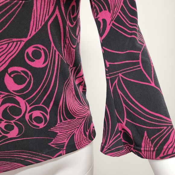 Vintage Y2K Flare Sleeve Top Size L Psychedelic V-neck Runs Small Un Deux Trois - Picture 5 of 12